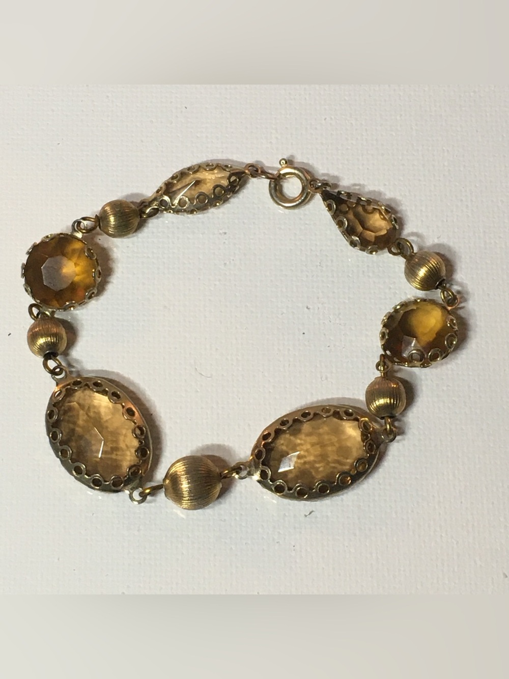Vintage Gold-Tone Topaz Colored Faceted Stone Bracelet